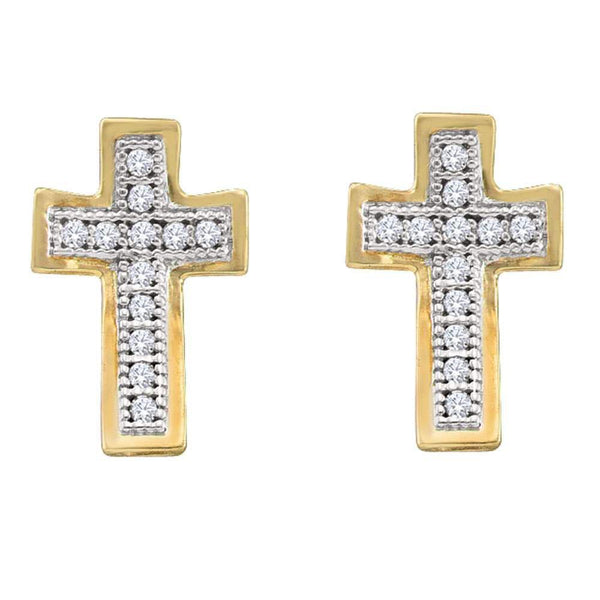 10K Yellow Gold Round Diamond Concave Cross Screwback Stud Earrings 1/10 Cttw - Gold Americas