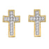 10K Yellow Gold Round Diamond Concave Cross Screwback Stud Earrings 1/10 Cttw - Gold Americas
