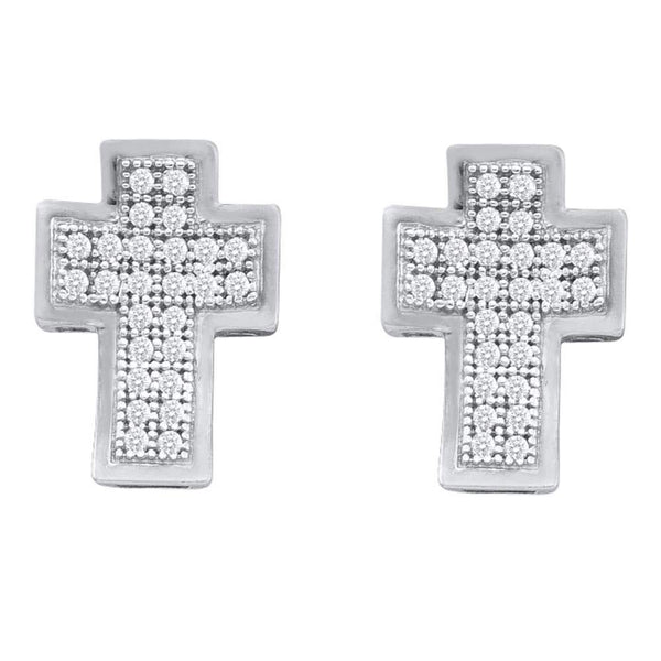 10K White Gold Round Diamond Cross Stud Earrings 1/6 Cttw - Gold Americas