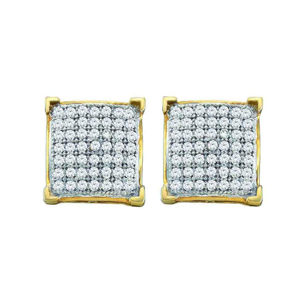 10K Yellow Gold Round Diamond Square Cluster Earrings 1/6 Cttw - Gold Americas