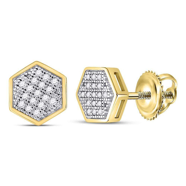 10K Yellow Gold Mens Round Diamond Hexagon Cluster Stud Earrings 1/10 Cttw - Gold Americas