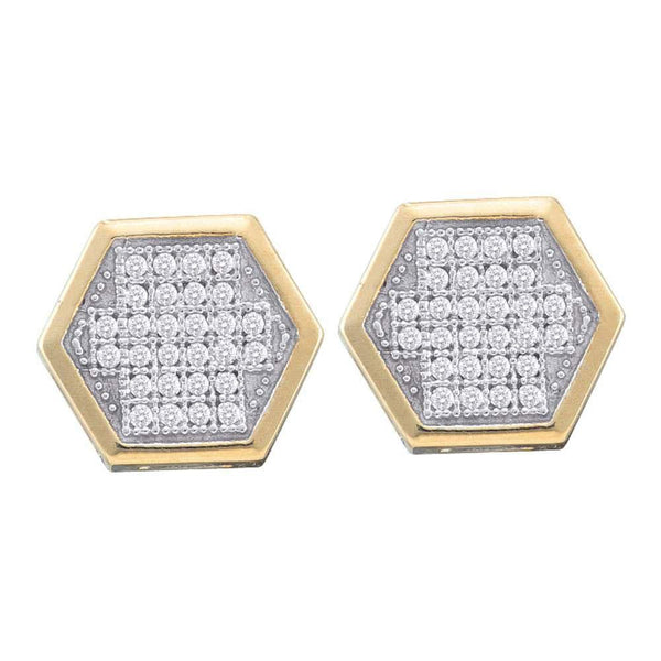 10K Yellow Gold Round Diamond Hexagon Cluster Earrings 1/5 Cttw - Gold Americas