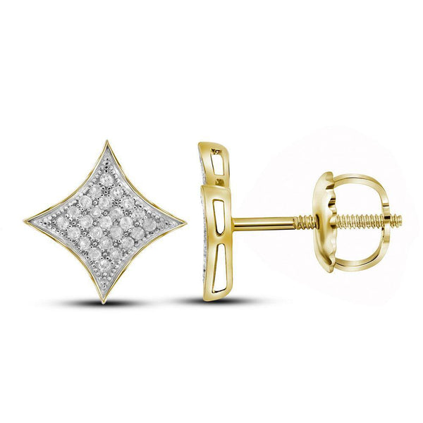10K Yellow Gold Round Diamond Square Kite Cluster Stud Earrings 1/6 Cttw - Gold Americas