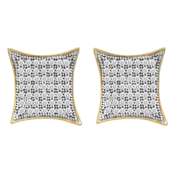 10K Yellow Gold Round Pave-set Diamond Square Kite Cluster Earrings 1/3 Cttw - Gold Americas
