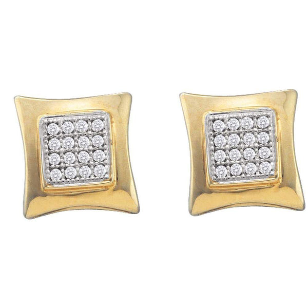 10K Yellow Gold Round Diamond Square Kite Cluster Screwback Earrings 1/10 Cttw - Gold Americas