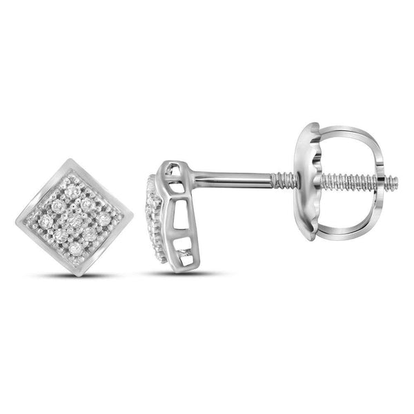 10K White Gold Round Diamond Square Cluster Stud Earrings 1/20 Cttw - Gold Americas