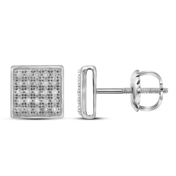 10K White Gold Round Diamond Square Cluster Earrings 1/6 Cttw - Gold Americas