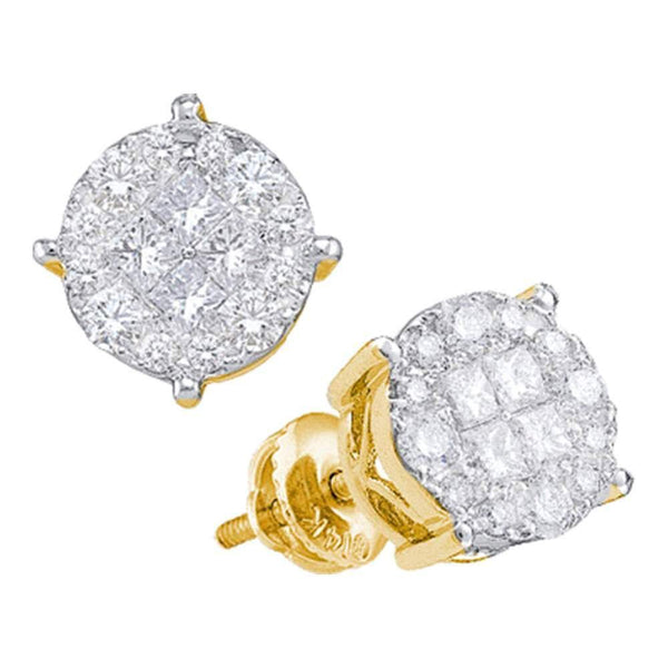 14K Yellow Gold Princess Round Diamond Soleil Cluster Earrings 2.00 Cttw - Gold Americas