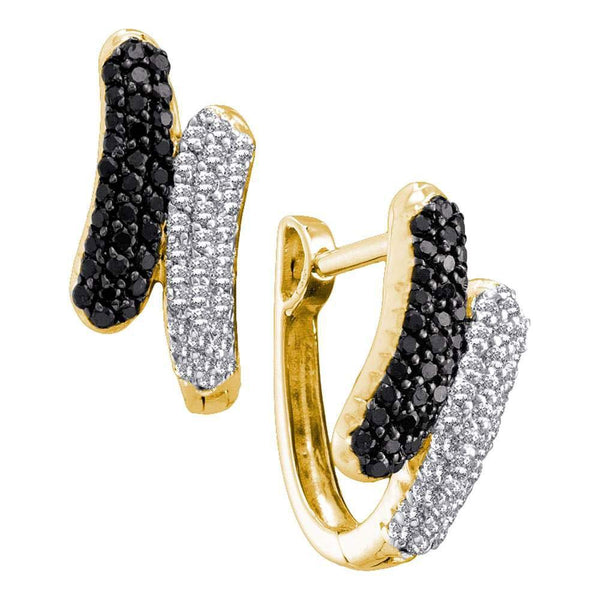 14K Yellow Gold Round Black Color Enhanced Diamond Bypass Hoop Earrings 1/2 Cttw - Gold Americas