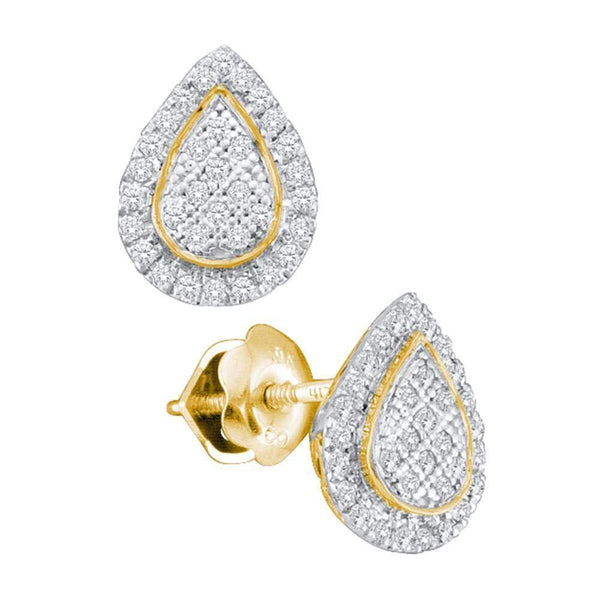 10K Yellow Gold Round Diamond Teardrop Cluster Screwback Earrings 1/5 Cttw - Gold Americas