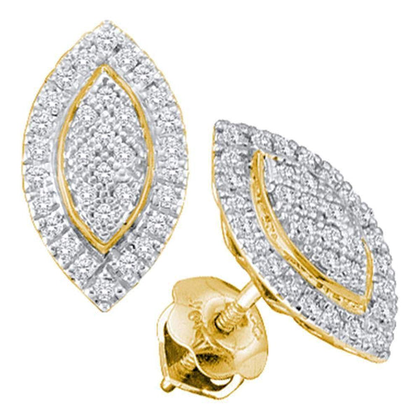 10K Yellow Gold Round Diamond Cluster Oval Stud Earrings 1/5 Cttw - Gold Americas