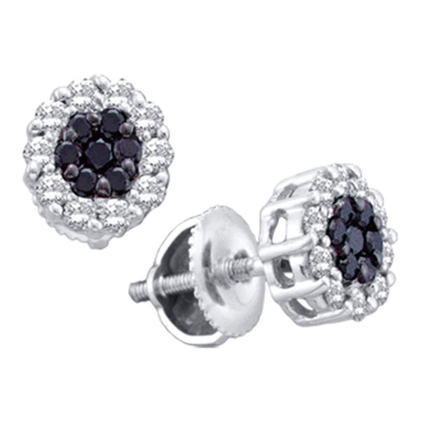 14k White Gold Black Color Enhanced Diamond Flower Cluster Screwback Stud Earrings 1/2 Cttw - Gold Americas
