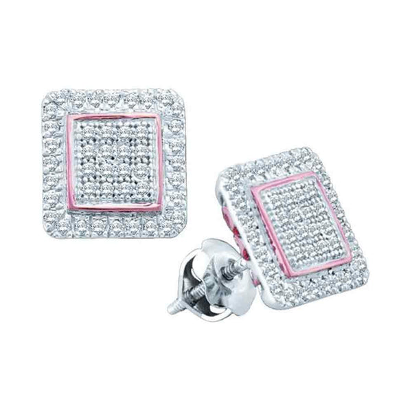 10K White Gold Round Diamond Cluster Square Rose-tone Stud Earrings 1/3 Cttw - Gold Americas