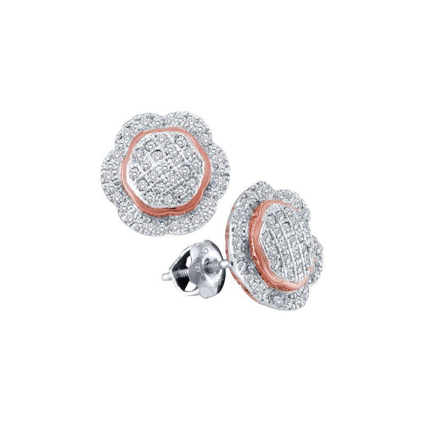 10K White Gold Round Diamond Rose-tone Frame Octagon Cluster Earrings 1/3 Cttw - Gold Americas