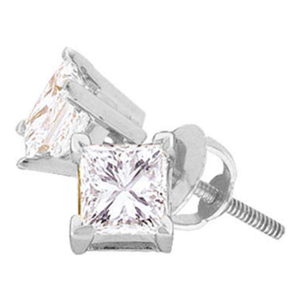 14K White Gold Unisex Princess Diamond Solitaire Stud Earrings 1/6 Cttw - Gold Americas