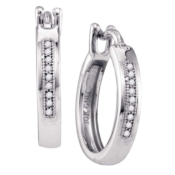 10K White Gold Round Diamond Hoop Earrings 1/20 Cttw - Gold Americas