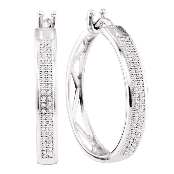 10K White Gold Round Diamond Double Row Hoop Earrings 1/4 Cttw - Gold Americas