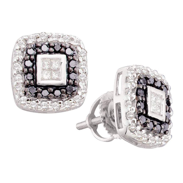 14K White Gold Round Black Color Enhanced Diamond Square Stud Earrings 1/2 Cttw - Gold Americas