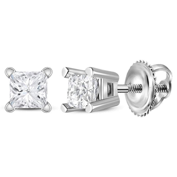 14K White Gold Unisex Princess Diamond Solitaire Stud Earrings 1/5 Cttw - Gold Americas