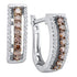 14K White Gold Round Cognac-brown Color Enhanced Diamond Triple Row Huggie Earrings 1/2 Cttw - Gold Americas