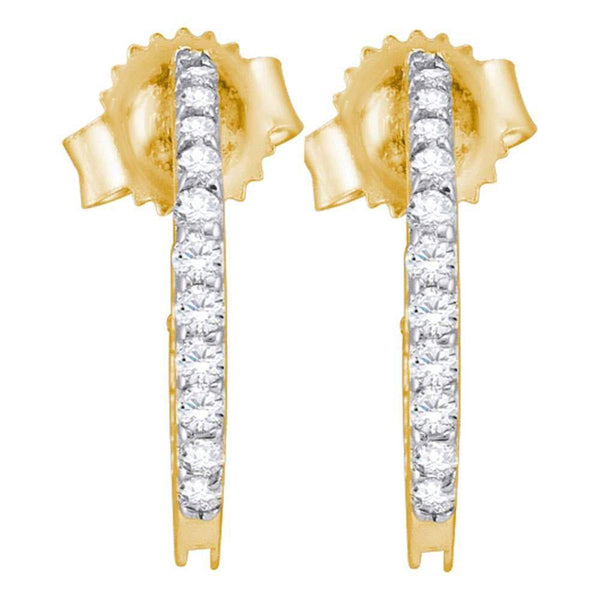 14K Yellow Gold Round Pave-set Diamond Single Row Screwback Hoop Earrings 1/4 Cttw - Gold Americas