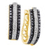 14K Yellow Gold Round Black Color Enhanced Diamond Triple Row Striped Hoop Earrings 1.00 Cttw - Gold Americas