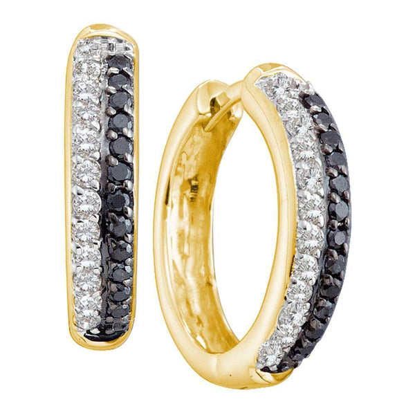 14K Yellow Gold Round Black Color Enhanced Diamond Hoop Earrings 5/8 Cttw - Gold Americas