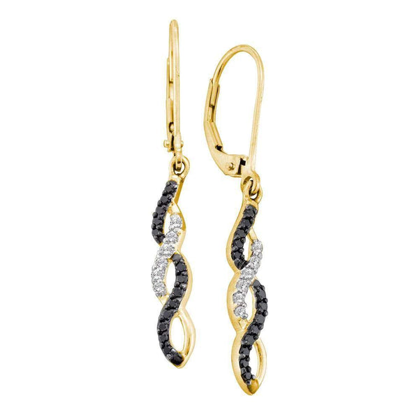 14K Yellow Gold Round Black Color Enhanced Diamond Infinity Dangle Leverback Earrings 1/3 Cttw - Gold Americas