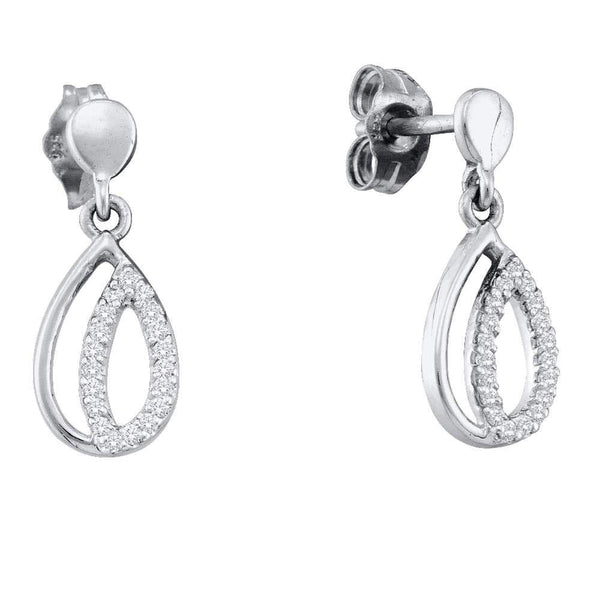 10K White Gold Round Diamond Teardrop Dangle Screwback Earrings 1/8 Cttw - Gold Americas