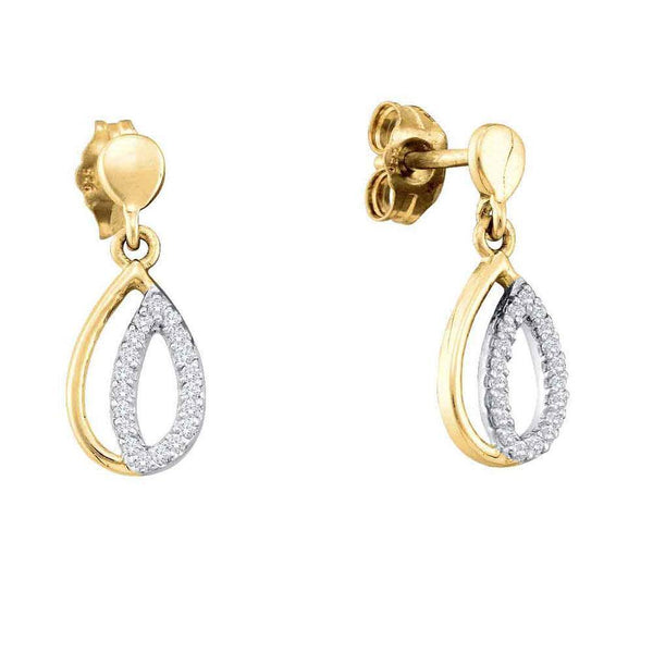 10K Yellow Gold Round Diamond Teardrop Dangle Screwback Earrings 1/8 Cttw - Gold Americas