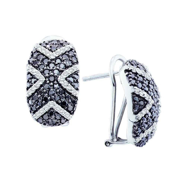 14K White Gold Round Black Color Enhanced Diamond Hoop Earrings 1-3/4 Cttw - Gold Americas