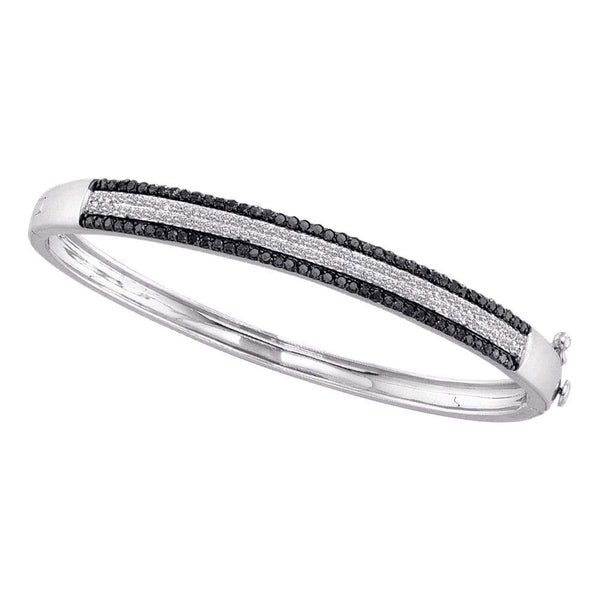 14K White Gold Round Black Color Enhanced Pave-set Diamond Bangle Bracelet 1-3/8 Cttw