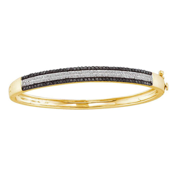 14K Yellow Gold Round Black Diamond Bangle Bracelet 1-3/8 Cttw
