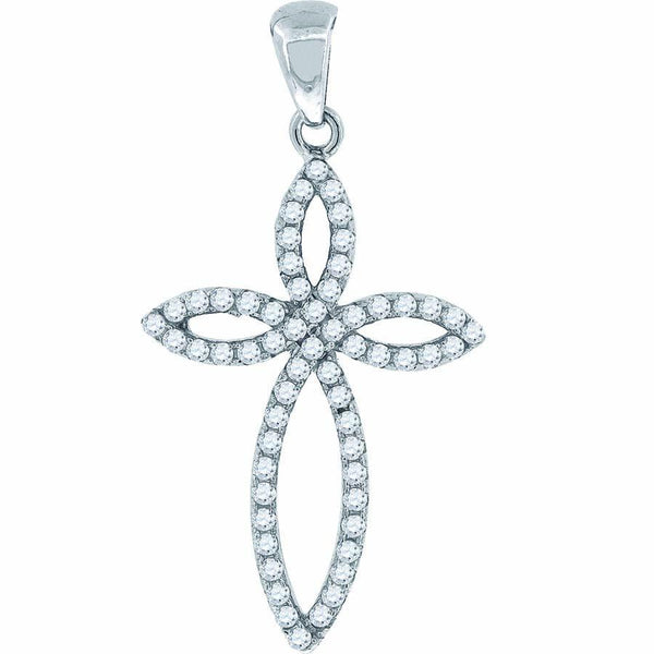 925 Sterling Silver Cubic Zirconia CZ Curved Cross Fashion Pendant Charm, Pendants, JJ-SLV, Jawa Jewelers