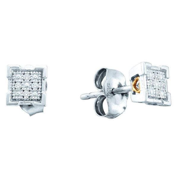 Sterling Silver Round Diamond Square Cluster Screwback Earrings .03 Cttw - Gold Americas
