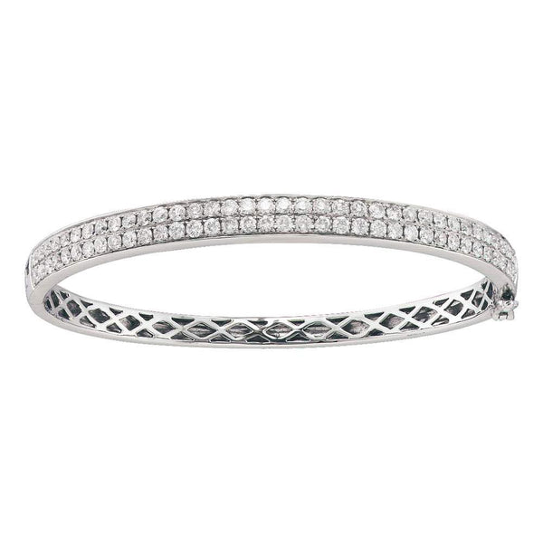 14K White Gold Diamond Classic Double Row Bangle Bracelet 2.00 Cttw