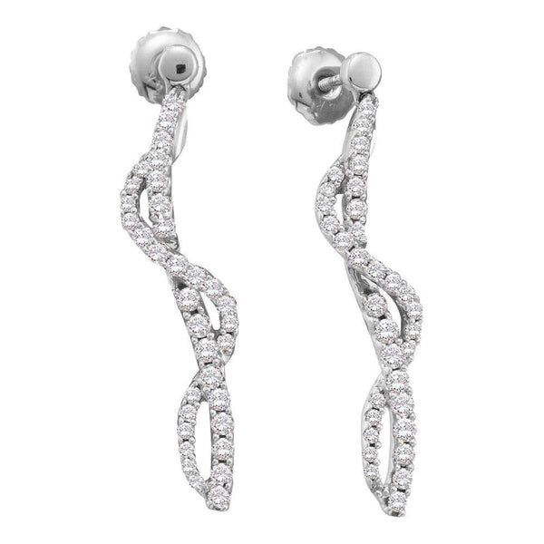 14K White Gold Round Diamond Curved Stick Screwback Earrings 3/4 Cttw - Gold Americas