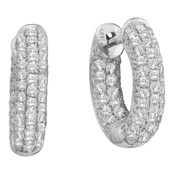 14K White Gold Round Pave-set Diamond Dainty Huggie Hoop Earrings 3/4 Cttw - Gold Americas