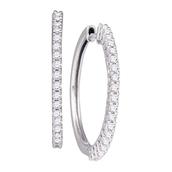 14K White Gold Pave-set Round Diamond Single Row Hoop Earrings 1.00 Cttw - Gold Americas