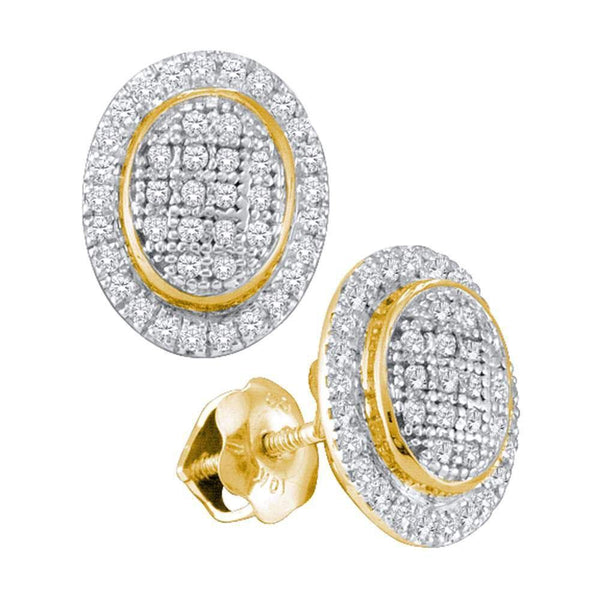 10K Yellow Gold Round Diamond Oval Frame Cluster Earrings 1/4 Cttw - Gold Americas