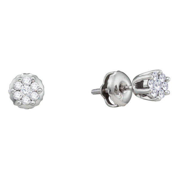 14K White Gold Round Diamond Small Flower Cluster Screwback Earrings 1/6 Cttw - Gold Americas