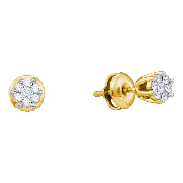 14K Yellow Gold Round Diamond Small Flower Cluster Screwback Earrings 1/6 Cttw - Gold Americas