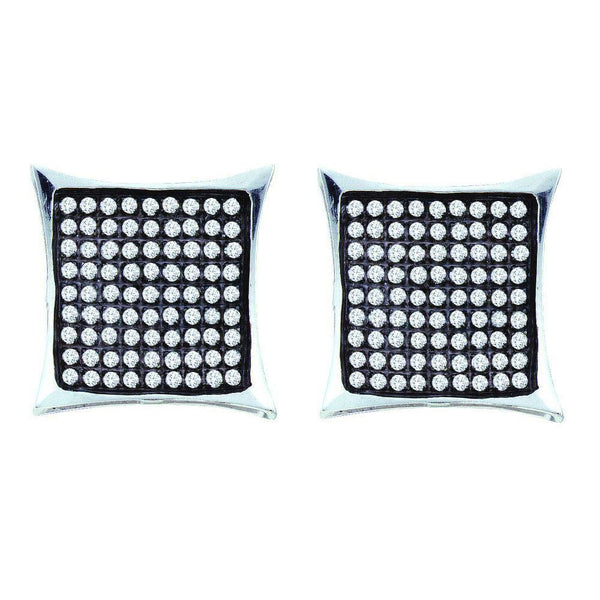10K White Gold Round Pave-set Diamond Square Kite Cluster Earrings 1/2 Cttw - Gold Americas