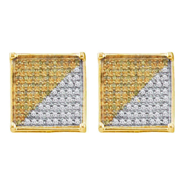 10K Yellow Gold Mens Round Yellow Color Enhanced Diamond Square Cluster Earrings 1/6 Cttw - Gold Americas