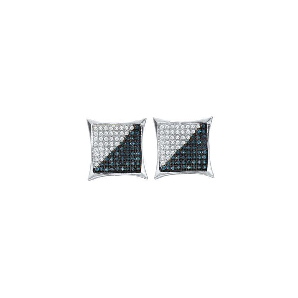 10K White Gold Mens Round Blue Color Enhanced Diamond Square Kite Cluster Earrings 1/3 Cttw - Gold Americas