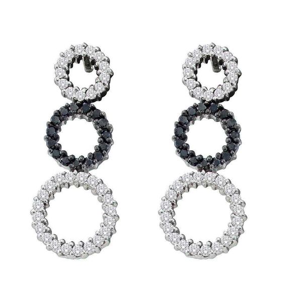 14K White Gold Round Black Color Enhanced Diamond Triple Circle Earrings 3/4 Cttw - Gold Americas