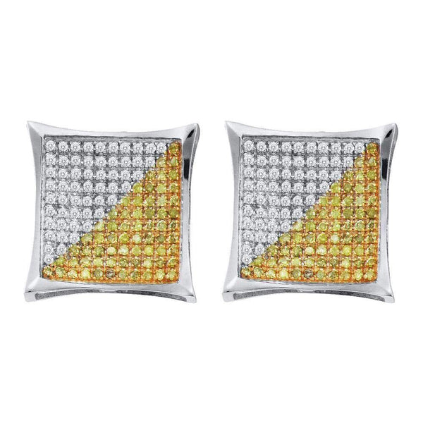 10K White Gold Mens Round Yellow Color Enhanced Diamond Square Cluster Earrings 1/4 Cttw - Gold Americas