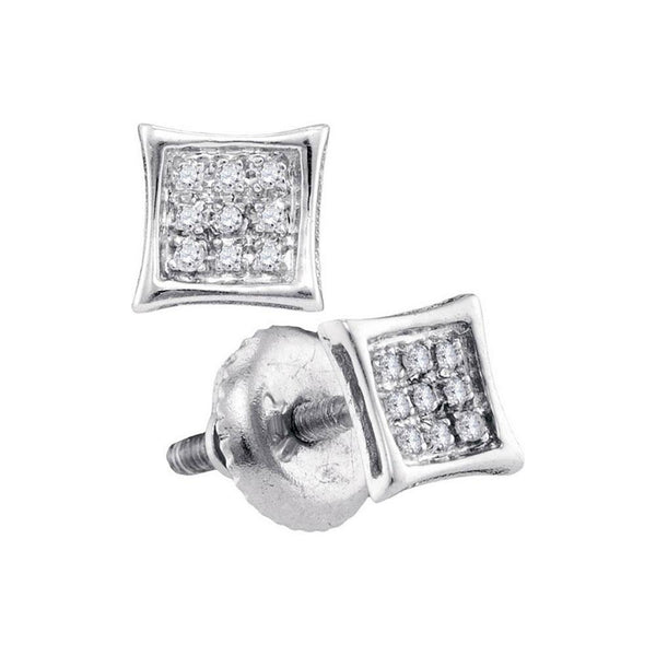 10K White Gold Round Diamond Square Kite Cluster Stud Earrings 1/20 Cttw - Gold Americas