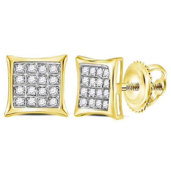 10K Yellow Gold Round Diamond Square Kite Cluster Stud Earrings 1/10 Cttw - Gold Americas
