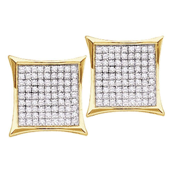 14K Yellow Gold Round Diamond Square Kite Cluster Stud Earrings 1/10 Cttw - Gold Americas